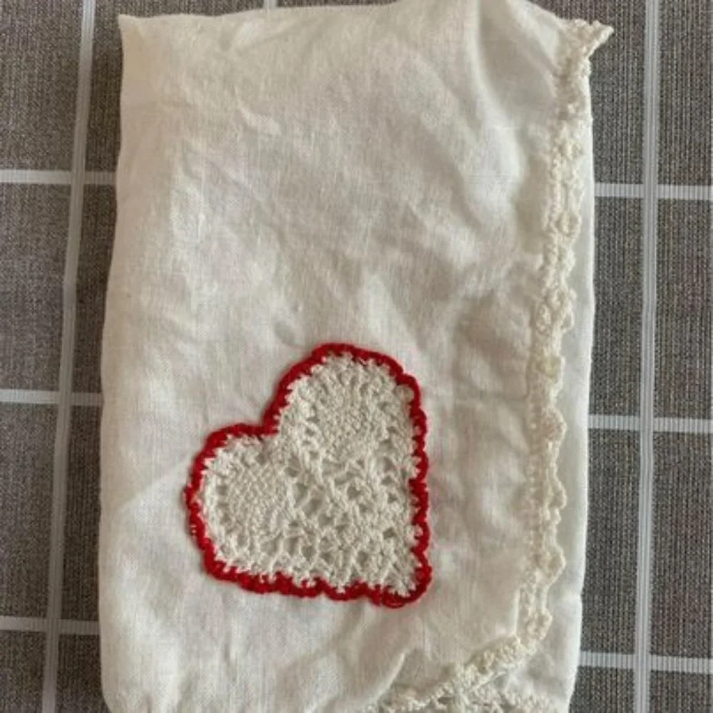 Vintage Handkerchief with Embroidered Heart